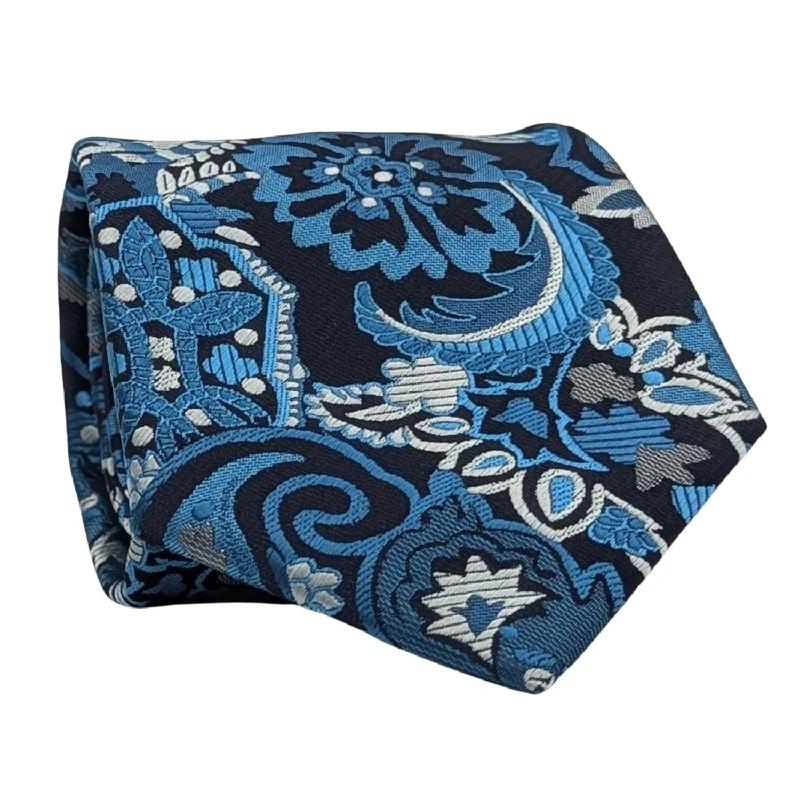Men's Paisley Silk Tie in Deep Blue