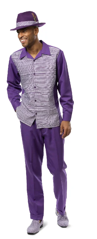 Interlace Collection: Montique Blackberry Weaved Long Sleeve 2-Piece Walking Suit -2360