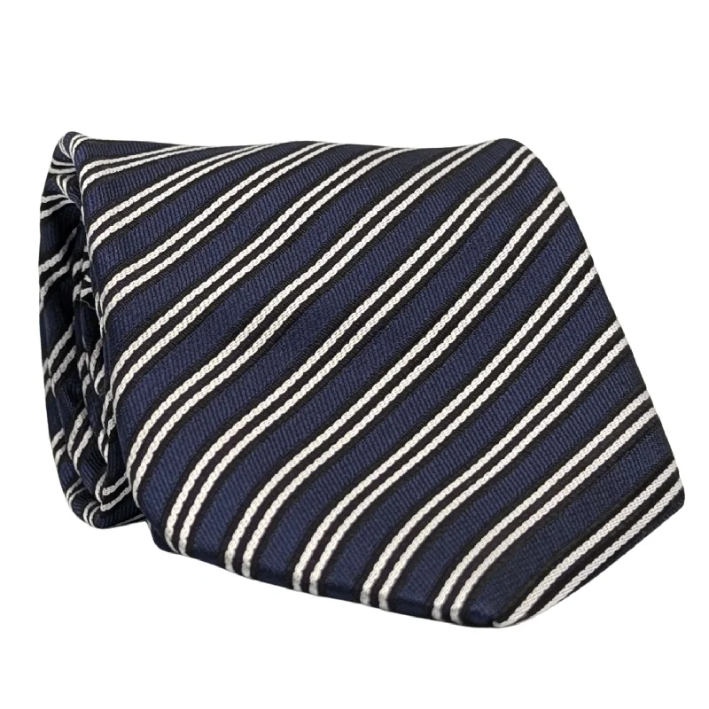 Men's Classic Navy and White Striped Silk Tie