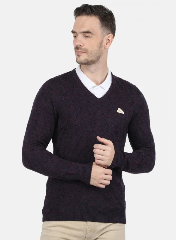 Men's Hoodies for LoungingMen Purple Self Design Pullover