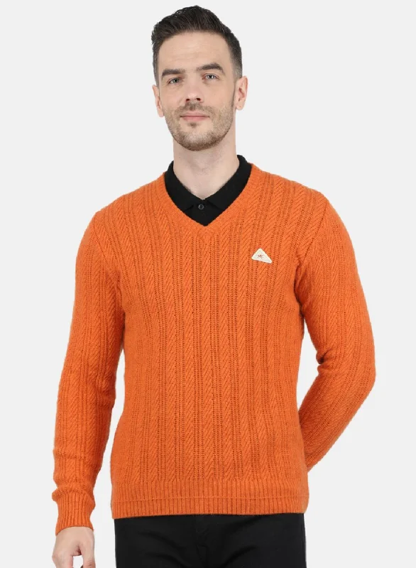 Men's Hoodies for GymMen Orange Self Design Pullover