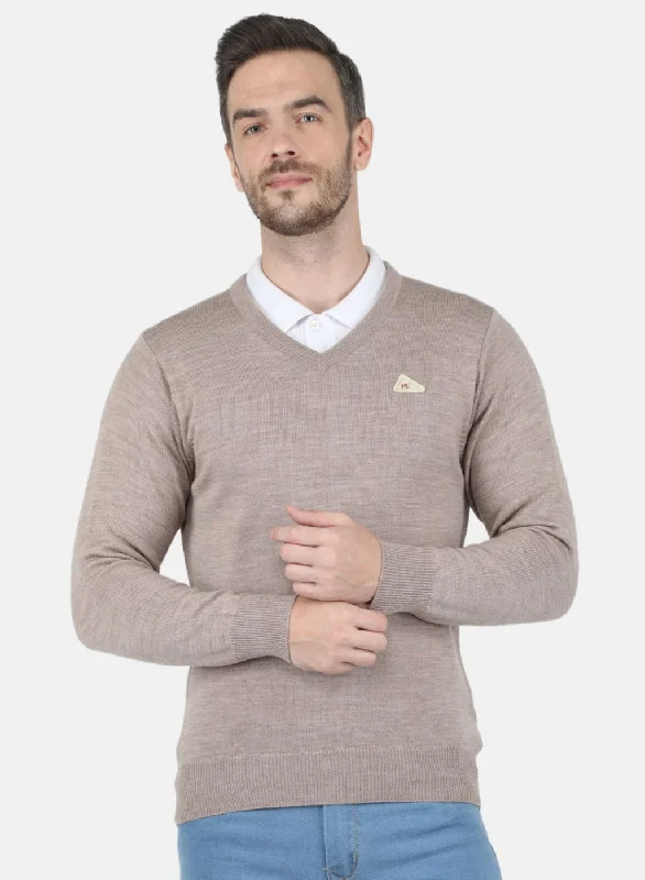 High-Quality Men's French Terry HoodiesMen Beige Solid Pullover