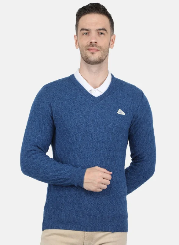 Essential Men's Sports HoodiesMen Blue Self Design Pullover