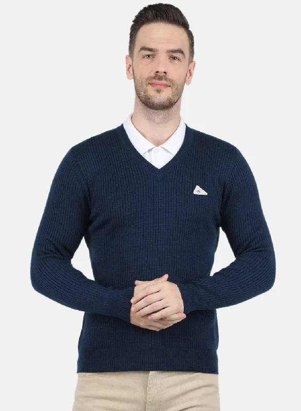 Men's Hoodies with Adjustable SleevesMen NAvy Blue Solid Pullover