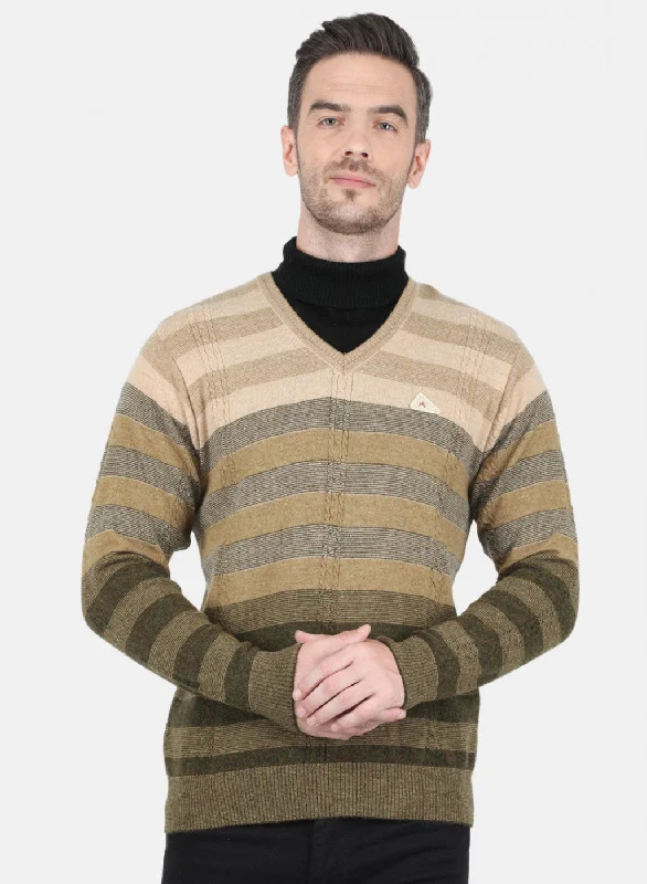 Men's Hoodies with Screen-Printed GraphicsMen Olive Self Design Pullover