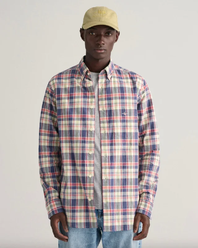 Men's Patterned Casual Shirts for Relaxed StylingGant Mens Linen check shirt - Dusty blue