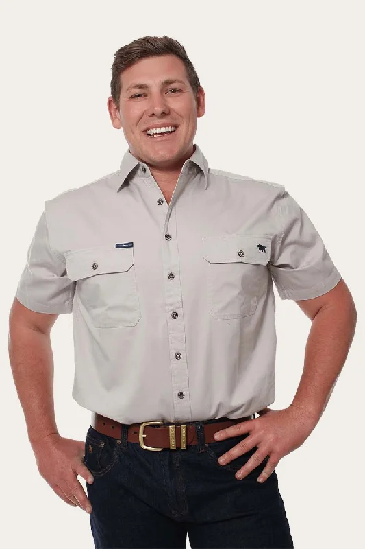 Men's Floral Print Shirts for Spring and SummerLake Argyle Mens Short Sleeve Full Button Work Shirt - Beige