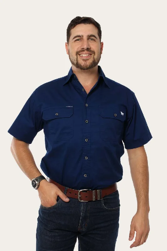 Men's Versatile Dress Shirts for Multiple OccasionsLake Argyle Mens Short Sleeve Full Button Work Shirt - Navy