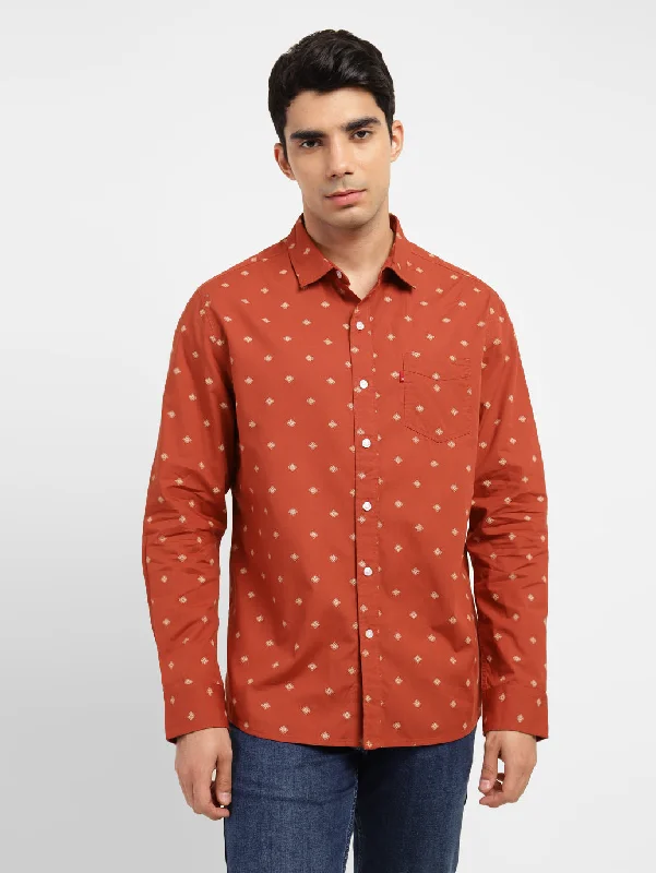 Men's Hawaiian Shirts for a Tropical VibeMen's Geometric Print Spread Collar Shirt
