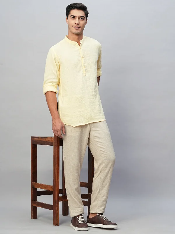 Men's Pattern-Clashing Shirts for Bold FashionMen's Yellow Cotton Regular Fit Shirt