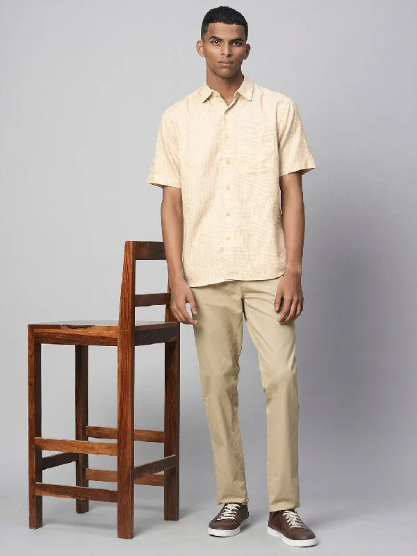 Men's Minimalist Shirts for a Clean LookMen's Khaki Cotton Regular Fit Checked Shirt