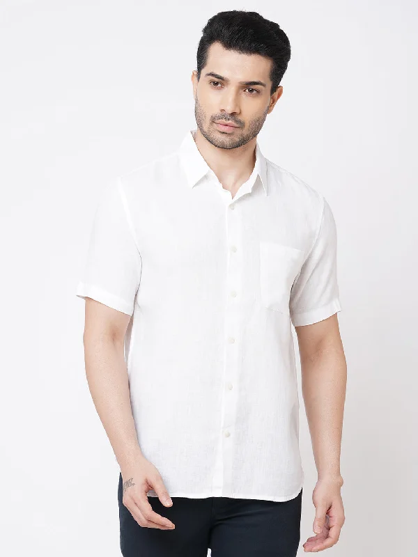 Men's Rugby Shirts for a Sporty LookMen's White 100% Linen Regular Fit Short Sleeved Shirt