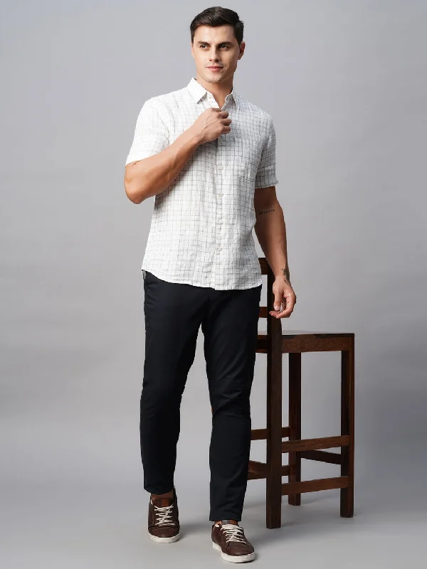 Men's Bamboo Fiber Shirts for Softness and BreathabilityMen's 100% Linen Regular Fit White Checked Shirt
