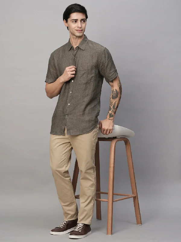 Men's Custom-Fit Shirts for a Personalized LookMen's Olive Linen Regular Fit Shirt