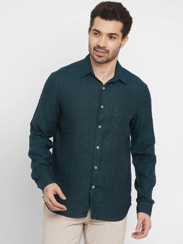 Men's Weekend Shirts for Leisurely OutingsMen's Dark Green 100% Linen Regular Fit Long Sleeved Shirt Men's Weekend Shirts for Leisurely OutingsMen's Dark Green 100% Linen Regular Fit Long Sleeved Shirt
