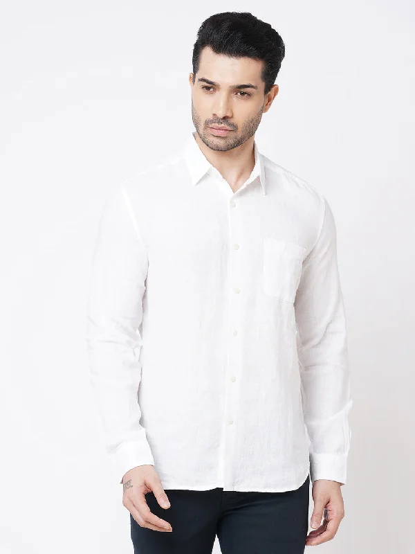 Men's Thermal Shirts for Winter WarmthMen's 100% Linen White Regular Fit Long Sleeved Shirt