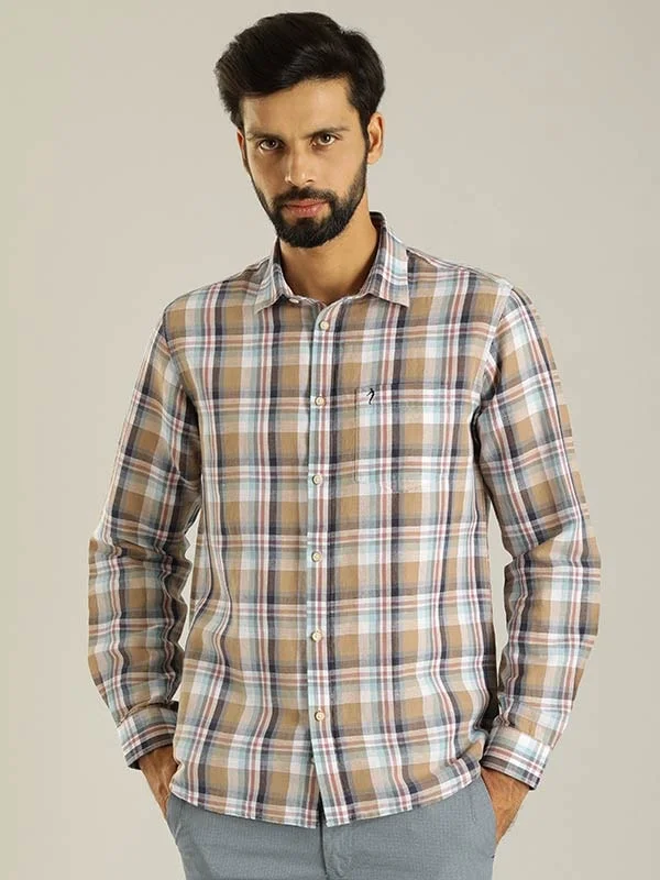 Men's Designer Shirts for a Statement PieceMen Checked Full Sleeve Linen Blend Shirt