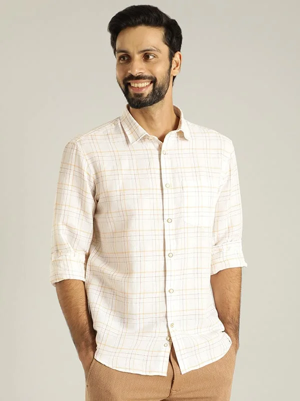 Men's Pattern Mixing Shirts for Creative StyleMen Checked Full Sleeve Linen Blend Shirt
