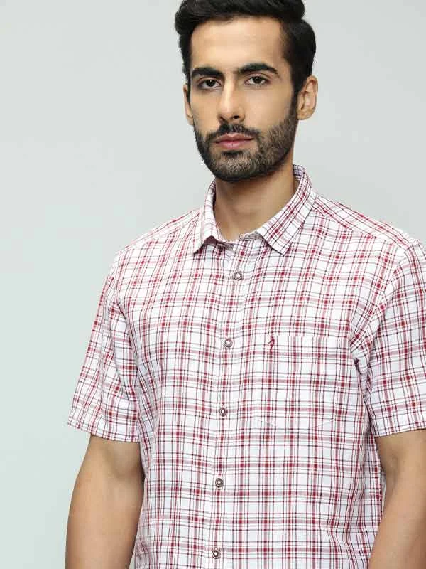 Men's V-Neck T-Shirts for a Flattering ShapeMen Checked Half Sleeve Linen Blend Shirt