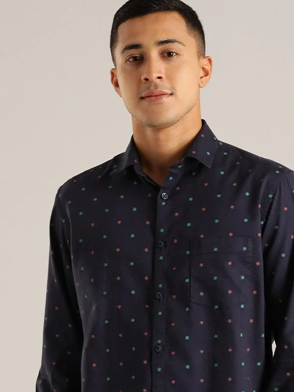 Men's Stain-Resistant Shirts for Mess-Free WearMen Printed Full Sleeve Cotton Blend Shirt