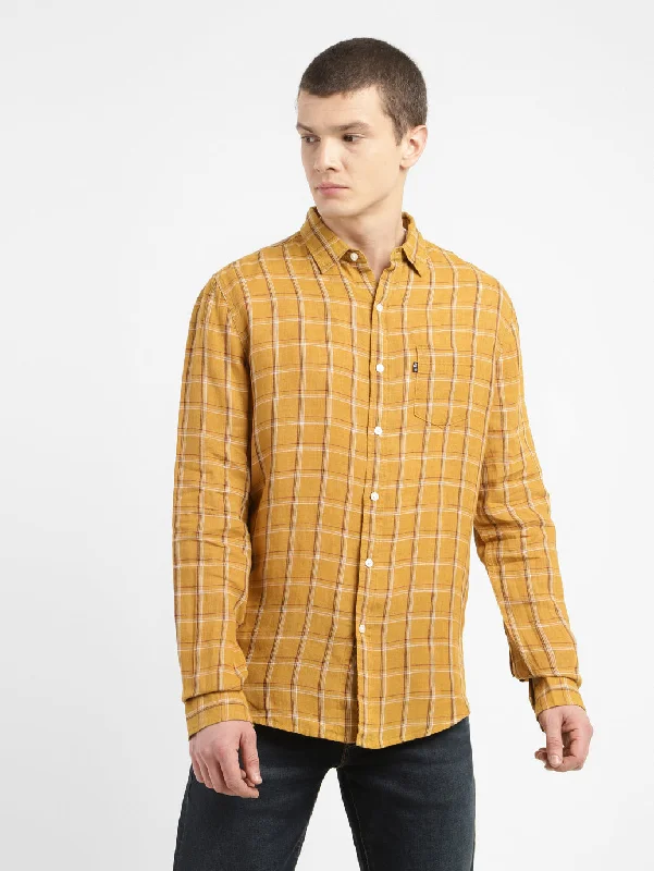 Classic Men's Dress ShirtsMen's Checkered Spread Collar Linen Shirt