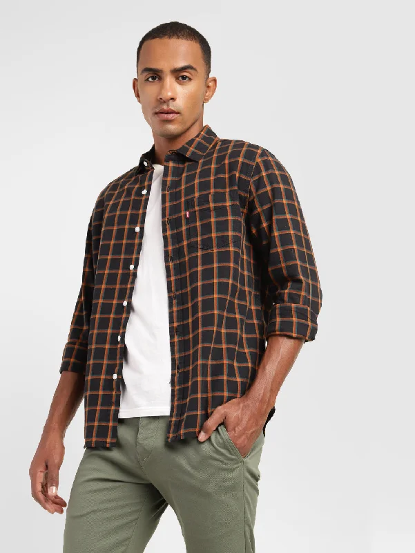 Men's Dressy Button-Down Shirts for Formal OccasionsMen's Checkered Spread Collar Shirt