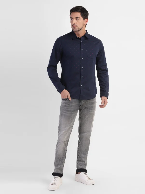 Breathable Men's Linen ShirtsMen's Geometric Print Slim Fit Shirt
