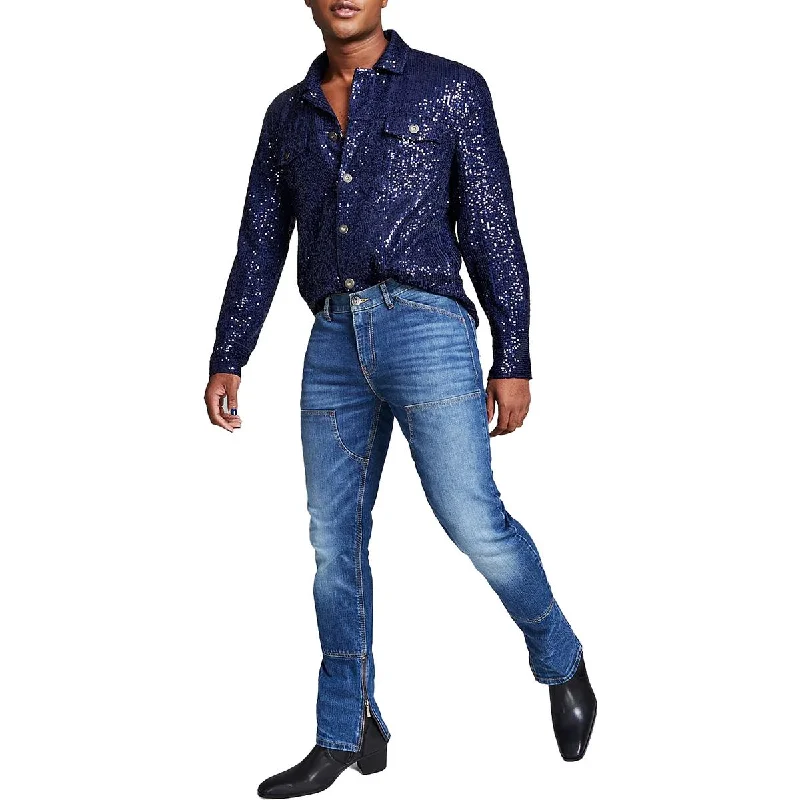 Men's Coats with Relaxed FitsAnd Now This Mens Sequined Long Sleeve Trucker Jacket