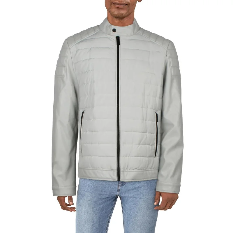 Men's Coats with Synthetic InsulationDKNY Mens Faux Leather Cold Weather Quilted Coat